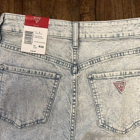 Guess Acid Wash Y2K Wide Leg Crop Jeans - Picture 3 of 11